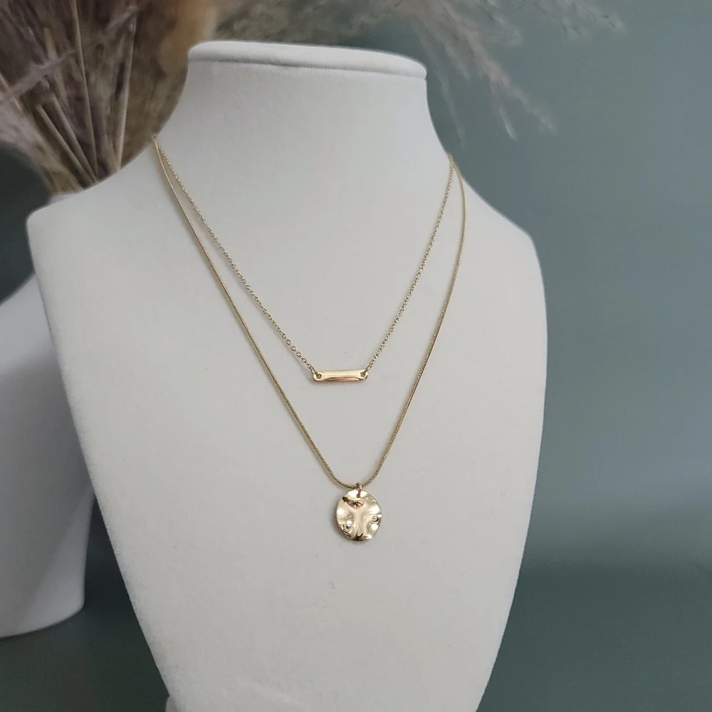 Stainless steel gold tone layered necklace